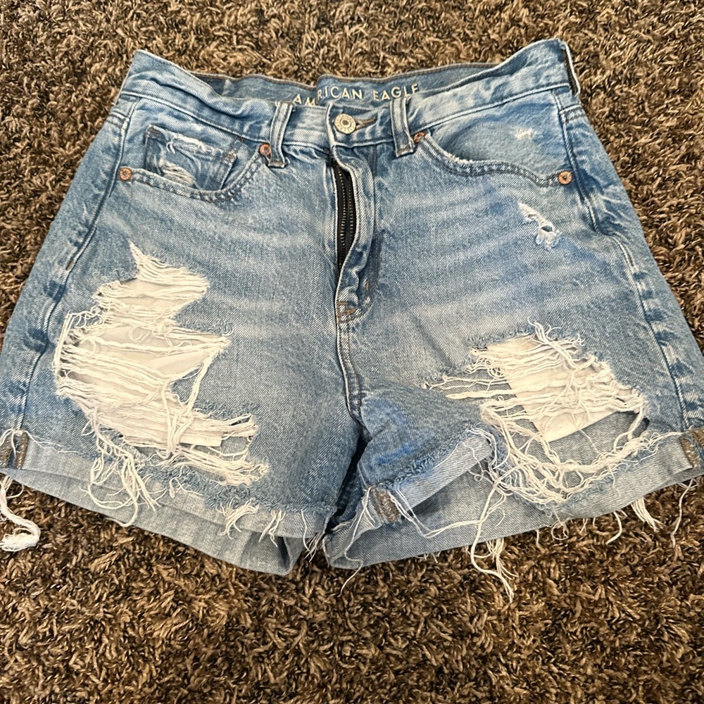 American Eagle Outfitters Blue Distressed Jean Shorts